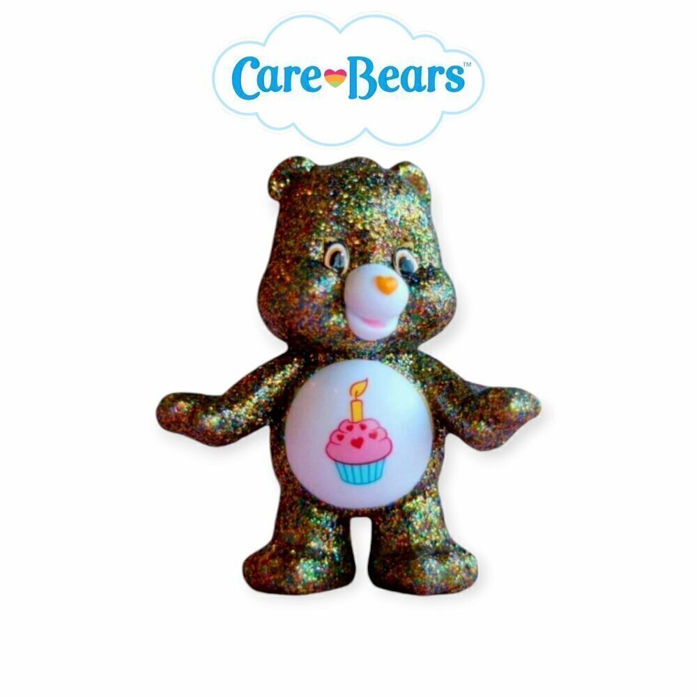 BNWT 2017 Care Bears Brown Sparkly Birthday Bear Figurine Sprinkles Cupcakes